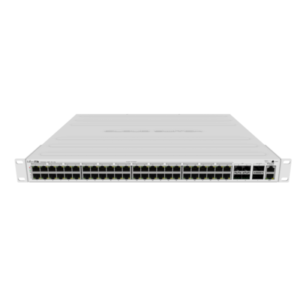 Cloud Router Switch de 48 puertos RJ45 1Gbit – 4 puertos SFP+ 2 puertos Xs, rendimiento 336 Gbps / 235Mpps. Mikrotik